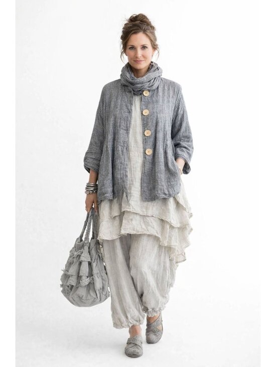 Pink Twill Jackets & Blazers - Pink Twill 100% Linen Women M Cardigan Jacket Top Sustainable Button Front Gray